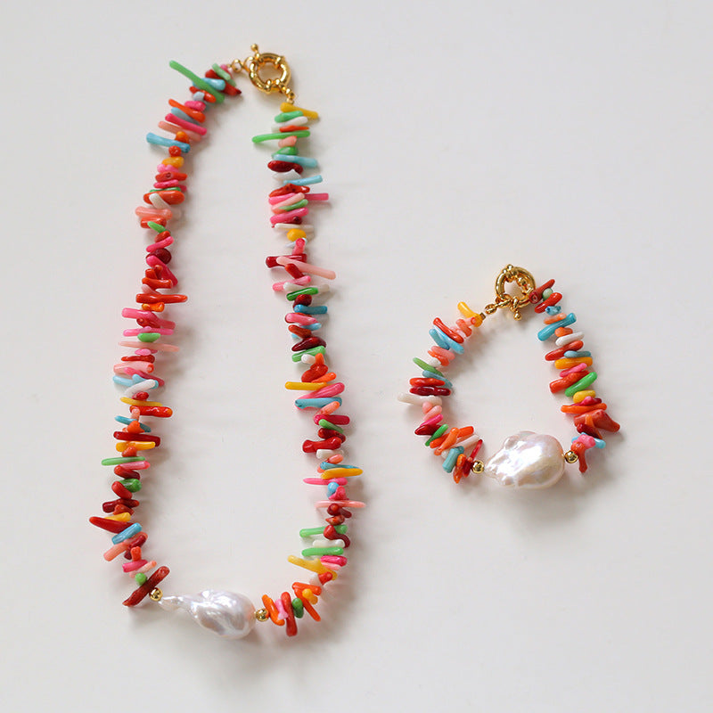 Irregular Gemstone Baroque Pearl Necklace | necklaces | baroque, colorful, necklace, pearl, pearl necklace | SHOPQAQ