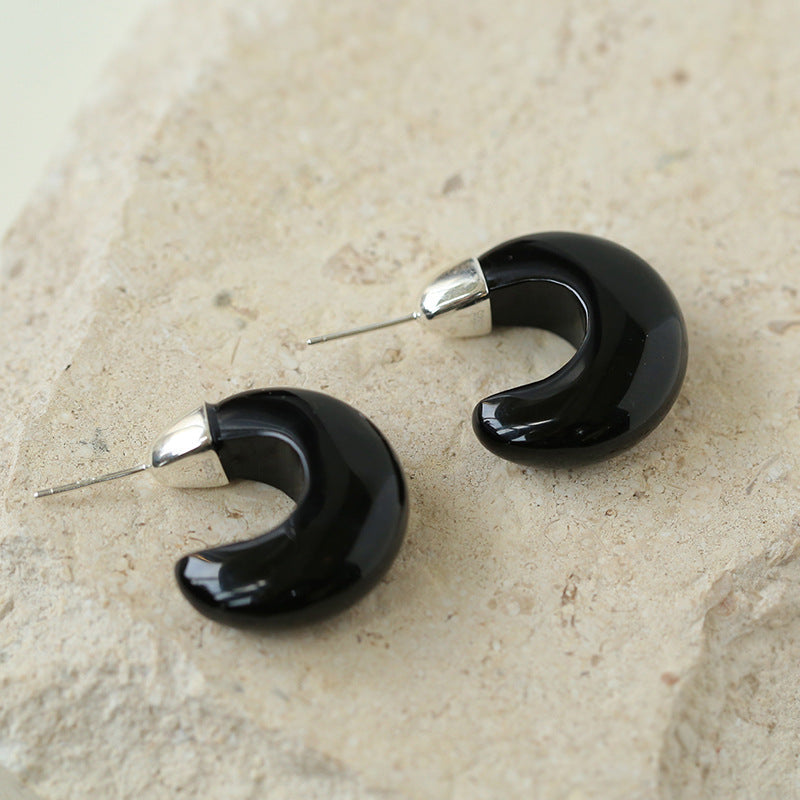 925 Silver Black Agate Moon Earrings earrings from SHOPQAQ