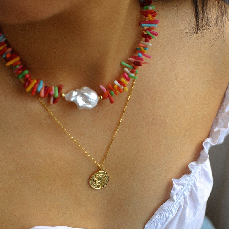 Irregular Gemstone Baroque Pearl Necklace | necklaces | baroque, colorful, necklace, pearl, pearl necklace | SHOPQAQ