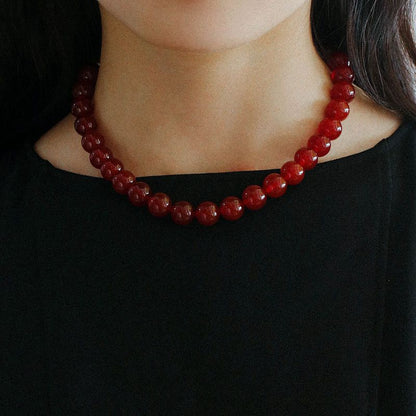 Vintage Red Agate Round Beads Necklace necklaces from SHOPQAQ