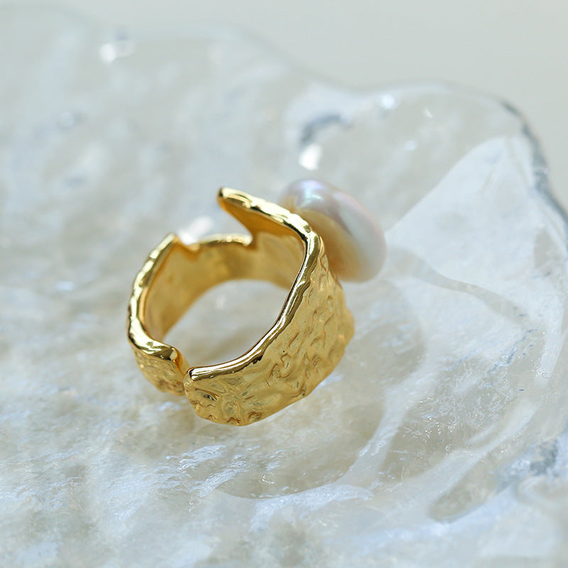 Button Baroque Freshwater Pearl Ring | Rings | 18k, 18K gold plated, 18k gold plated ring, 18kgoldplatedring, 9new, _badge_new, baroque, baroque pearl, baroque pearl ring, baroque ring, Earrings, natural baroque pearl, Pearl Ring, Ring, rings | SHOPQAQ