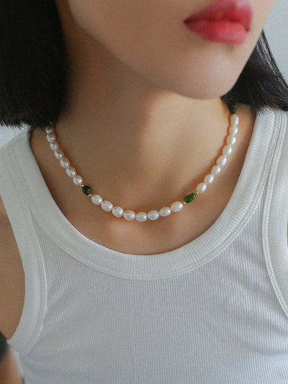 Green Stone Shaped Pearl Necklace | necklaces | colorful, colorful bead, natural pearl, natural stone, necklace, pearl, pearl necklace | SHOPQAQ