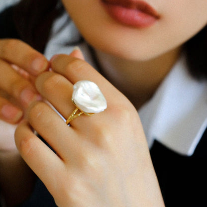 Button Baroque Freshwater Pearl Ring Rings from SHOPQAQ