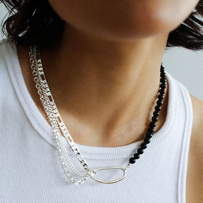Black Agate Splicing Multi-layer Chain Necklace | necklaces | 8new, _badge_new, black onyx, colorful, Natural stone, necklace | SHOPQAQ
