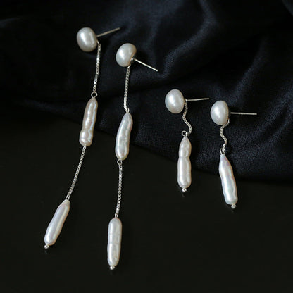 925 Silver Toothpick Pearl Long Earrings | earrings | 925, 925 silver, 925 silver earrings, 9new, _badge_new, freshwater pearl, Long Earrings, natural baroque pearl, Natural freshwater pearl, natural pearl, natural stone, Pearl Long Earrings, silver plated | SHOPQAQ
