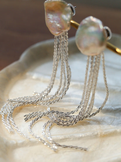 Anemone Chain Tassel Petal Pearl Earrings earrings from SHOPQAQ