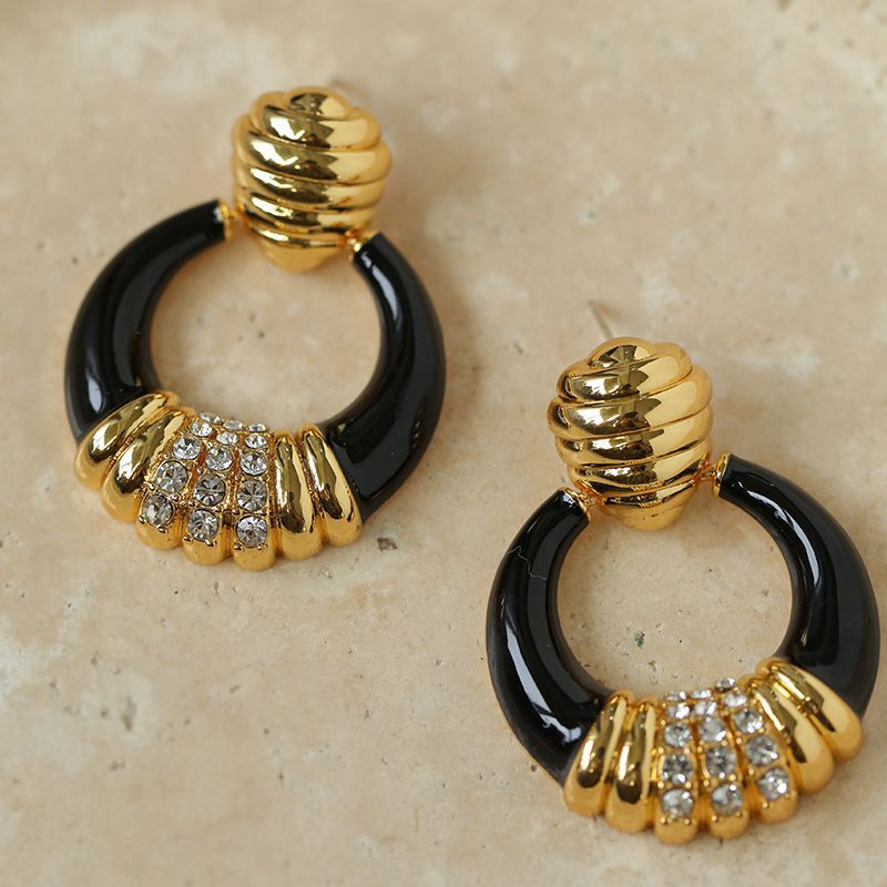 Antique Enamel Glazed Ring Earrings | earrings | 18k gold plated, 7new, _badge_new, _bagde_new, Earrings, Enamel, enamel glaze, Vintage, Vintage earrings | SHOPQAQ