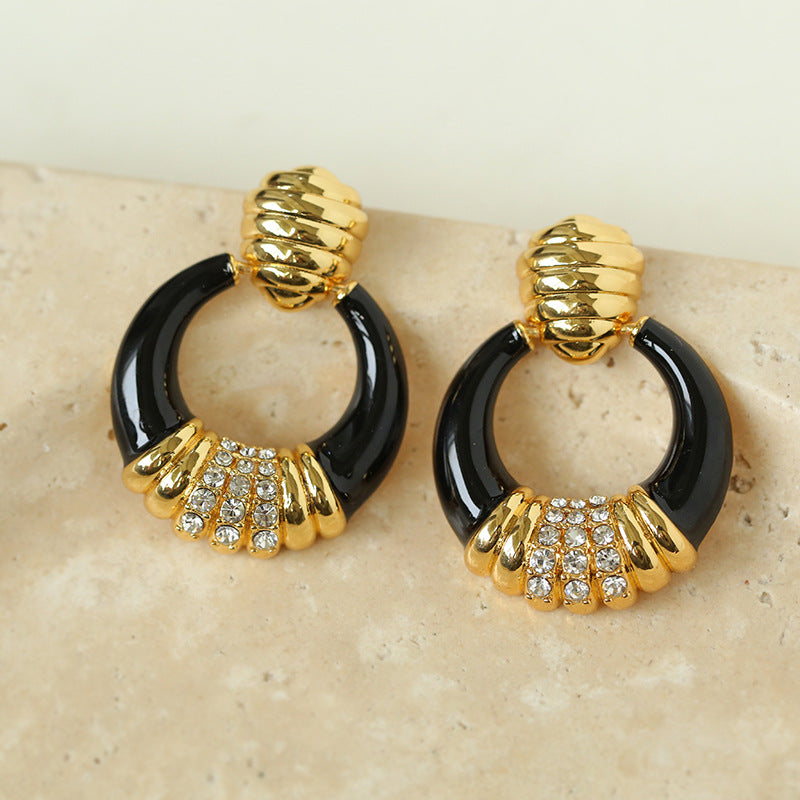 Antique Enamel Glazed Ring Earrings | earrings | 18k gold plated, 7new, _badge_new, _bagde_new, Earrings, Enamel, enamel glaze, Vintage, Vintage earrings | SHOPQAQ
