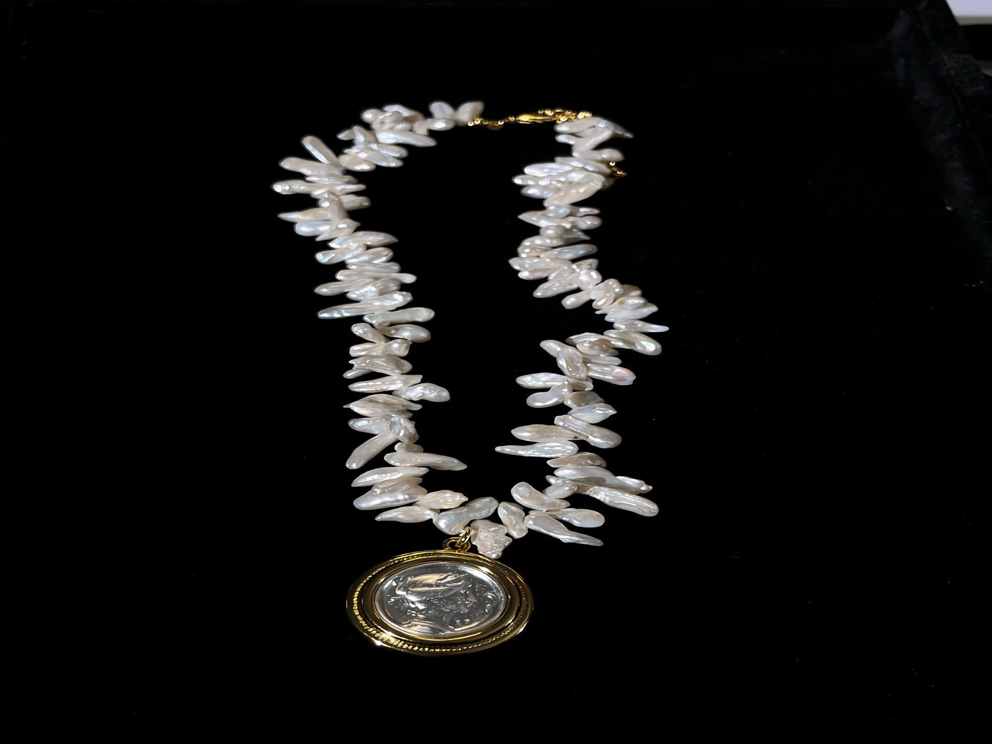 Uniquely Shaped Baroque Pearl Vintage Coin" Necklace from SHOPQAQ