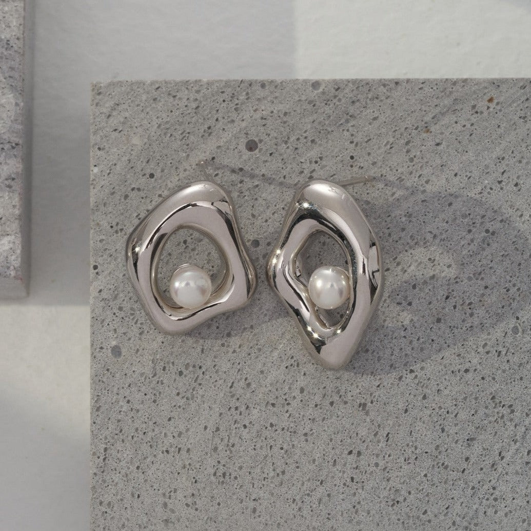 Asymmetrical Sterling Silver Pearl Earrings | earrings | 925earrings, _badge_S925, earrings, natural pearl, Necklace, Pearl, Pearl Earrings, s925, simsmore | SHOPQAQ