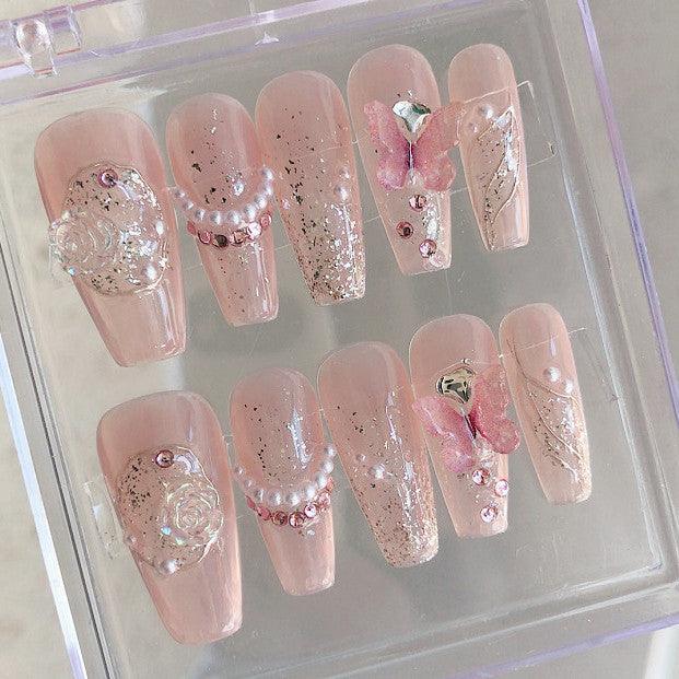 Nail Supplies Long False Nail Artificial Fingernails Pink Butterfly Custom  Press on Nails - China False Nails and False Nails Press on Nails price