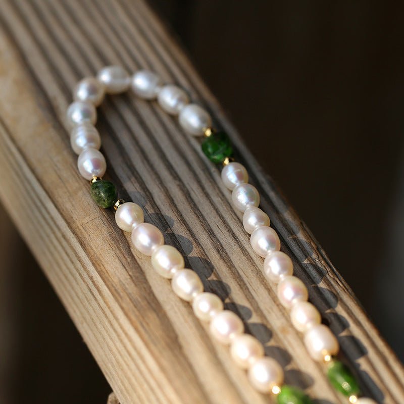 Green Stone Shaped Pearl Necklace | necklaces | colorful, colorful bead, natural pearl, natural stone, necklace, pearl, pearl necklace | SHOPQAQ