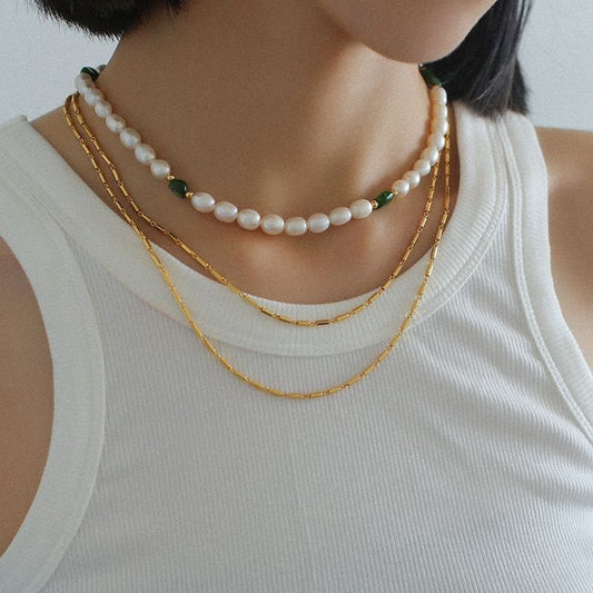 Green Stone Shaped Pearl Necklace | Bracelet | colorful, colorful bead, natural pearl, natural stone, necklace, pearl, pearl necklace | SHOPQAQ