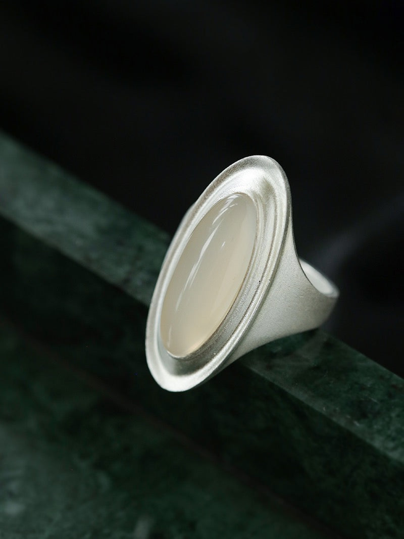 925 Sterling Silver Matte Black Agate and Gray Jade Oval Ring Rings from SHOPQAQ