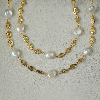 Gold Coin Lava Button Baroque Pearl Necklace necklaces from SHOPQAQ