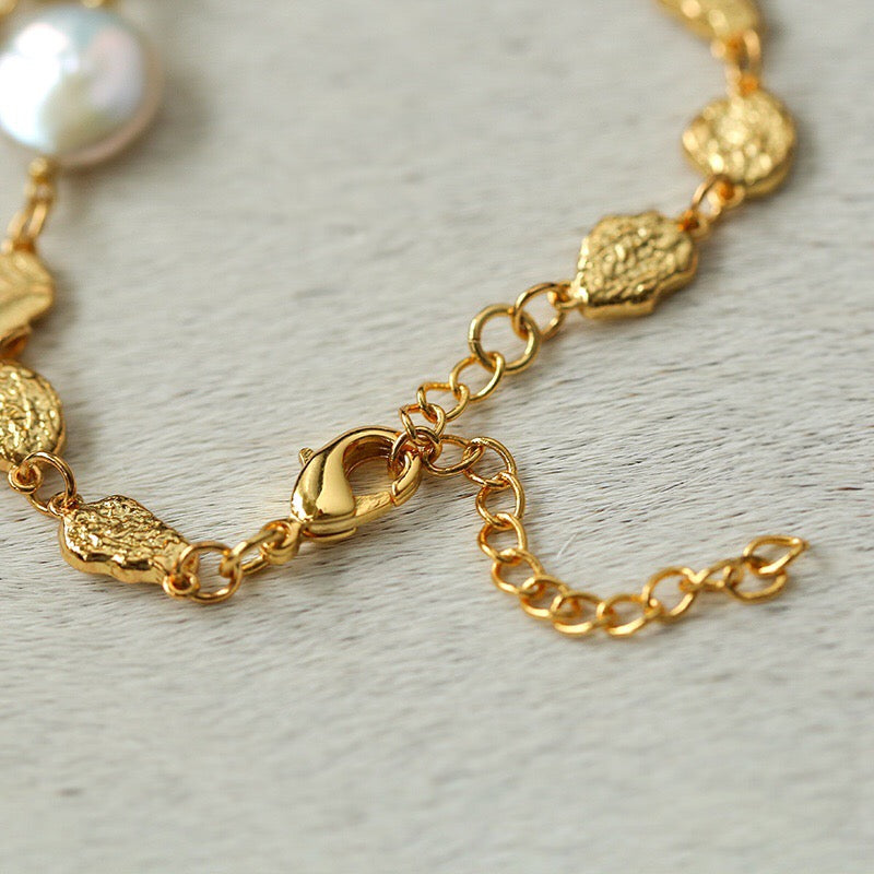 Gold Coin Lava Button Baroque Pearl Necklace necklaces from SHOPQAQ