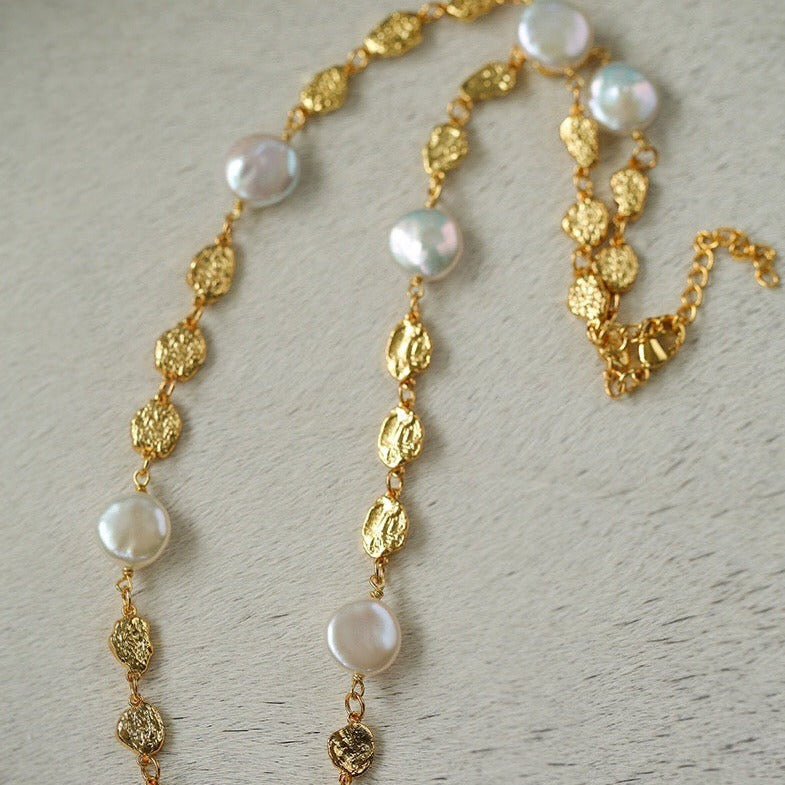 Gold Coin Lava Button Baroque Pearl Necklace necklaces from SHOPQAQ