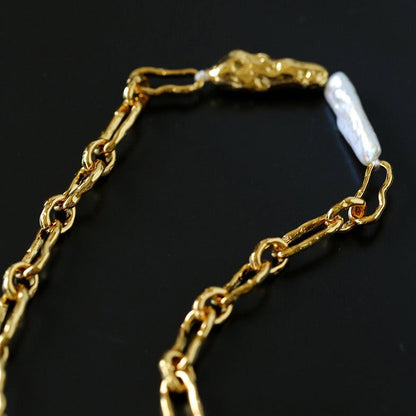 Baroque Pearl Metal Chain Necklace | necklaces | 18K gold-plated, 6new, Baroque, baroque pearl, gold  necklace, necklaces | SHOPQAQ