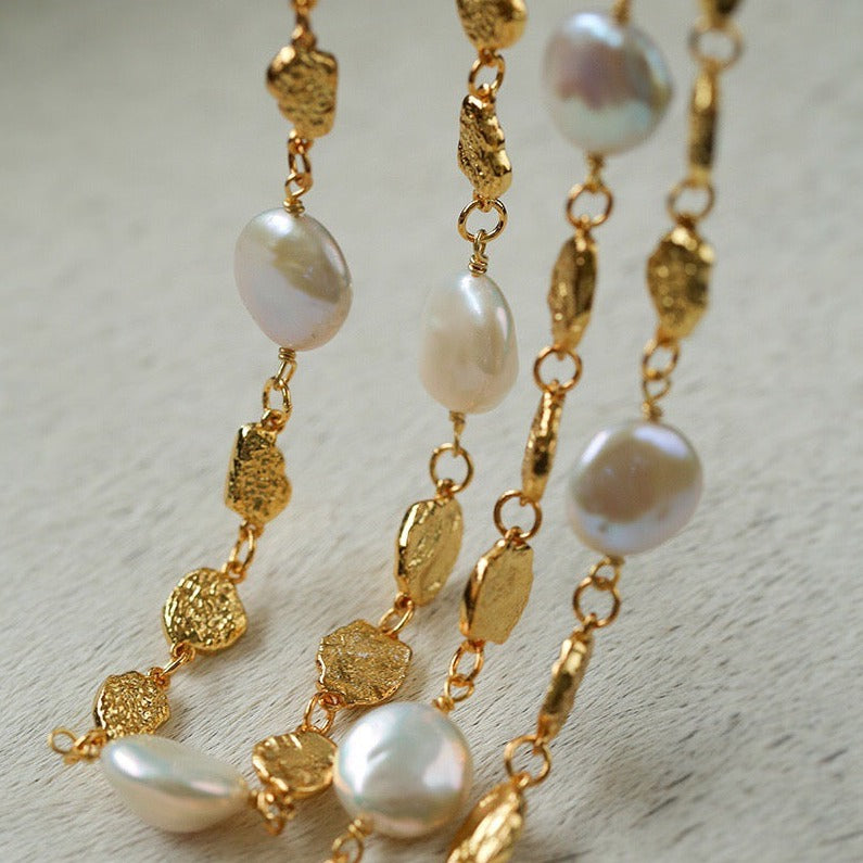 Gold Coin Lava Button Baroque Pearl Necklace necklaces from SHOPQAQ