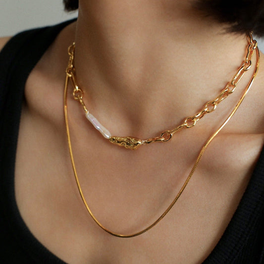 Baroque Pearl Metal Chain Necklace necklaces from SHOPQAQ