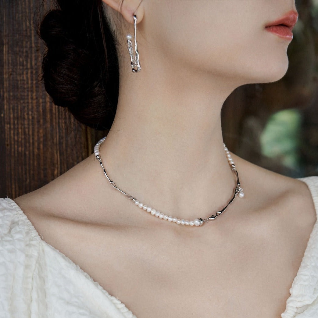 Asymmetric Square Pearl Earrings | earrings | 925earrings, earrings, natural pearl, Necklace, Pearl, Pearl Earrings, simsmore | SHOPQAQ