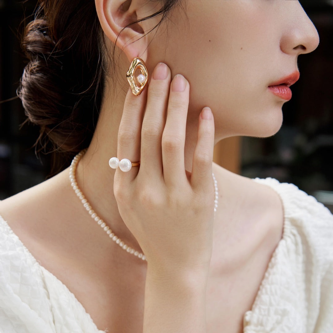 Double Pearl Open Ring Rings from SHOPQAQ