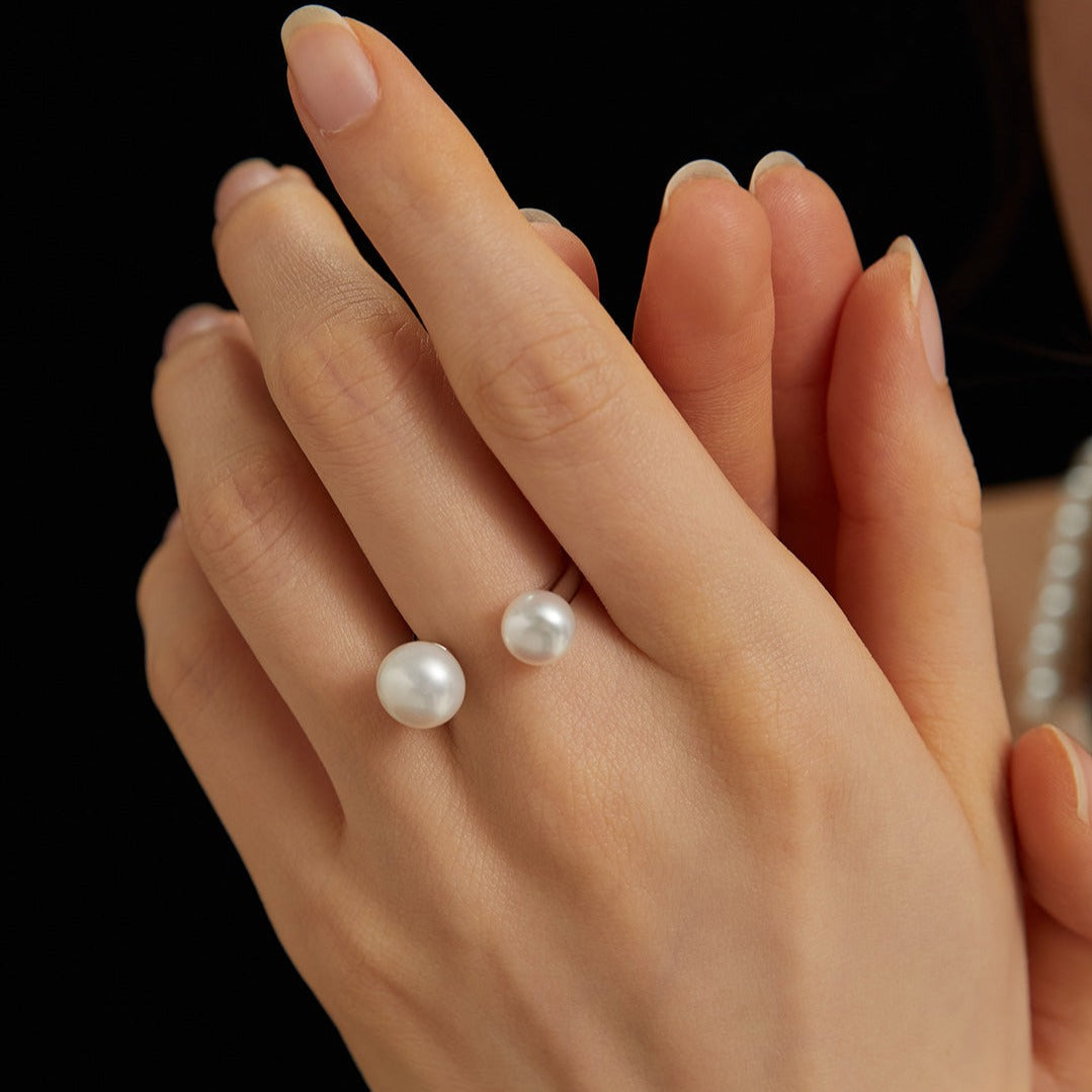 Double Pearl Open Ring | Rings | 925ring, _badge_S925, natural pearl, Pearl, Pearl Ring, ring, s925, simsmore | SHOPQAQ