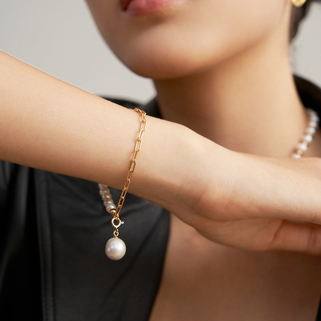 Elegant Baroque Pearl Splice Chain Bracelet | Bracelets | 925Bracelet, _badge_S925, Bracelet, natural pearl, Pearl, pearl bracelet, s925, simsmore | SHOPQAQ