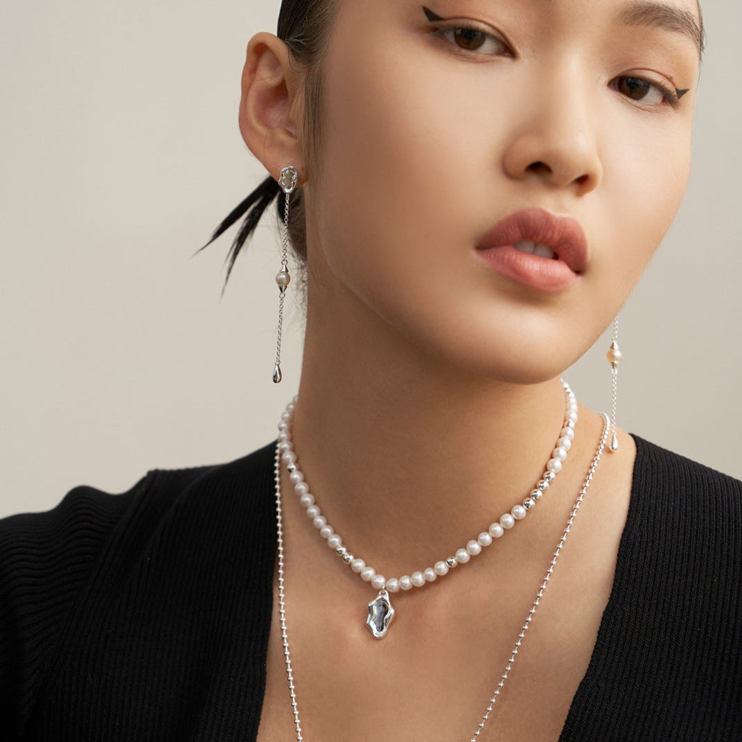 Chain Pearl Long Earrings | earrings | 925earrings, _badge_S925, earrings, Gold Earrings, natural pearl, Pearl, Pearl Earrings, s925, simsmore | SHOPQAQ