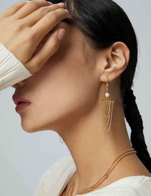 Chain Tassel Pearl Earhooks | earrings | 925earrings, _badge_S925, earrings, Pearl Earrings, s925, simsmore | SHOPQAQ