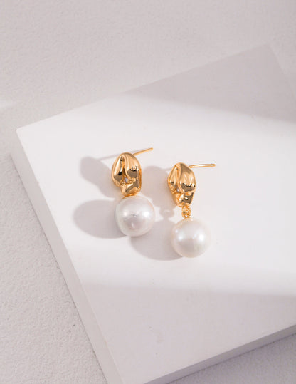 Asymmetrical Textured Pearl Earrings with Zircon Accents | earrings | 925earrings, _badge_S925, earrings, Pearl, Pearl Earrings, s925, simsmore | SHOPQAQ