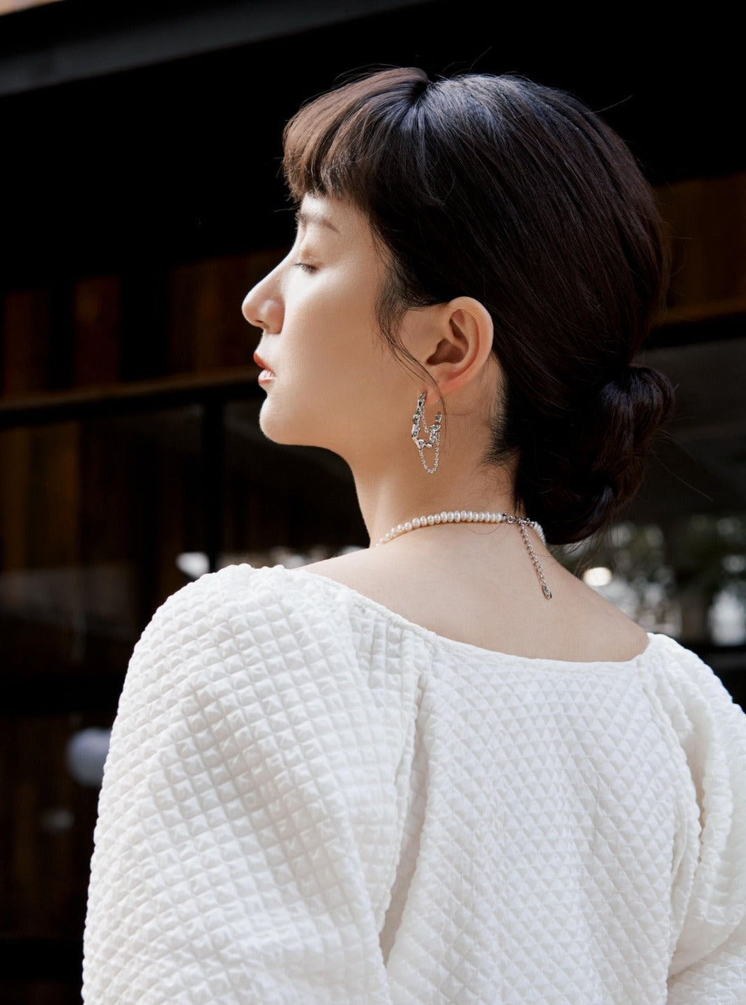 Asymmetric Square Pearl Earrings | earrings | 925earrings, earrings, natural pearl, Necklace, Pearl, Pearl Earrings, simsmore | SHOPQAQ