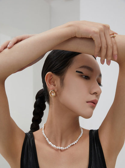 Asymmetrical Sterling Silver Pearl Earrings earrings from SHOPQAQ